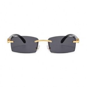 Black Tint Mens Retro Gold Frame Rectangle Rockstar Wood Hip Hop Sunglasses